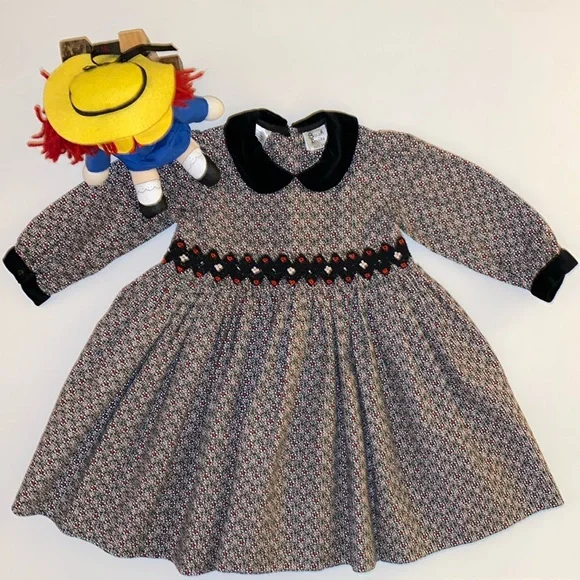 🇬🇧SARAH LOUISE England Tiny Floral Print Hand-Smocked Long Sleeve Dress - Picture 1 of 12